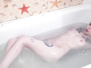 Tattoed Teen Black Dildo Bath Masturbating