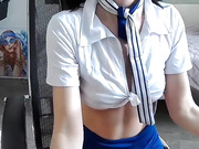 prekrasno - секси стюардесса в юбочке без трусиков показывает стриптиз