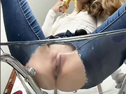 SweetAdel - сидит ласкает свою киску в джинсах с открытой промежностью